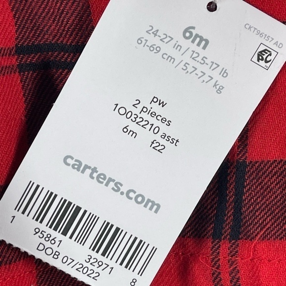 CARTER’S Red and Black Plaid Dress or Top 6m New - Picture 4 of 5